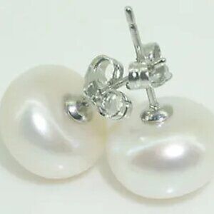 Natural White Freshwater Cultured Pearl 925 Silver 7mm Stud Earrings SG-0058